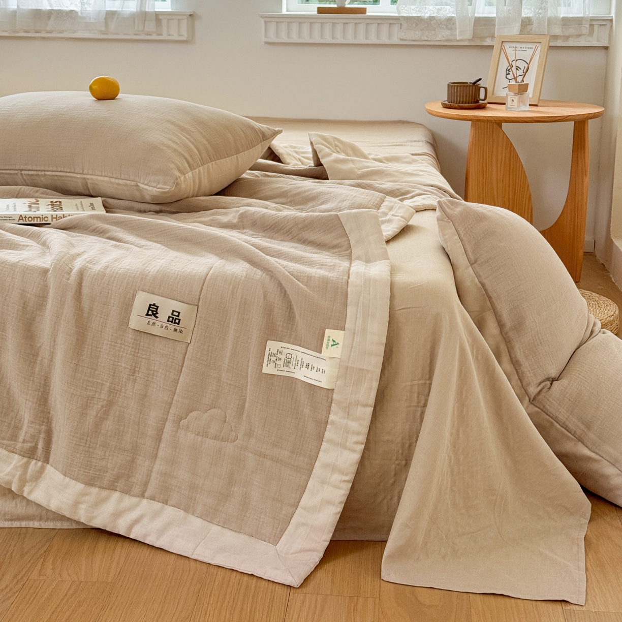 91家纺网 家纺一手货源 找家纺 雯雨家纺 2026新款里外全棉皱皱纱棉花夏被夏凉被空调被 全棉皱皱纱-米褐色