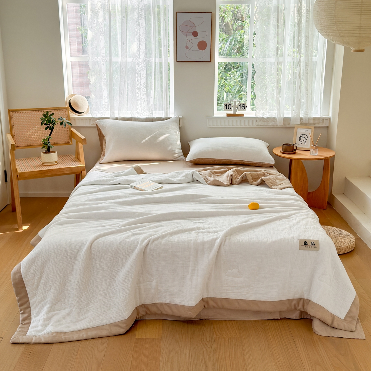 91家纺网 家纺一手货源 找家纺 雯雨家纺 2026新款里外全棉皱皱纱棉花夏被夏凉被空调被 全棉皱皱纱-本白