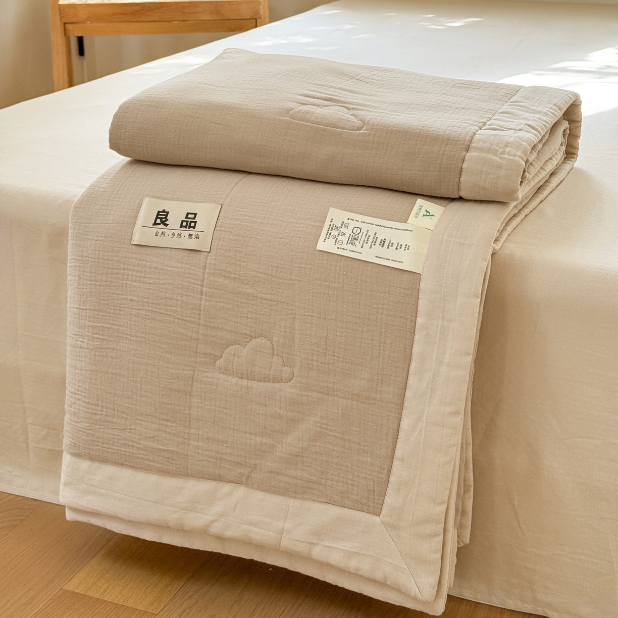 91家纺网 家纺一手货源 找家纺 雯雨家纺 2026新款里外全棉皱皱纱棉花夏被夏凉被空调被 全棉皱皱纱-米褐色