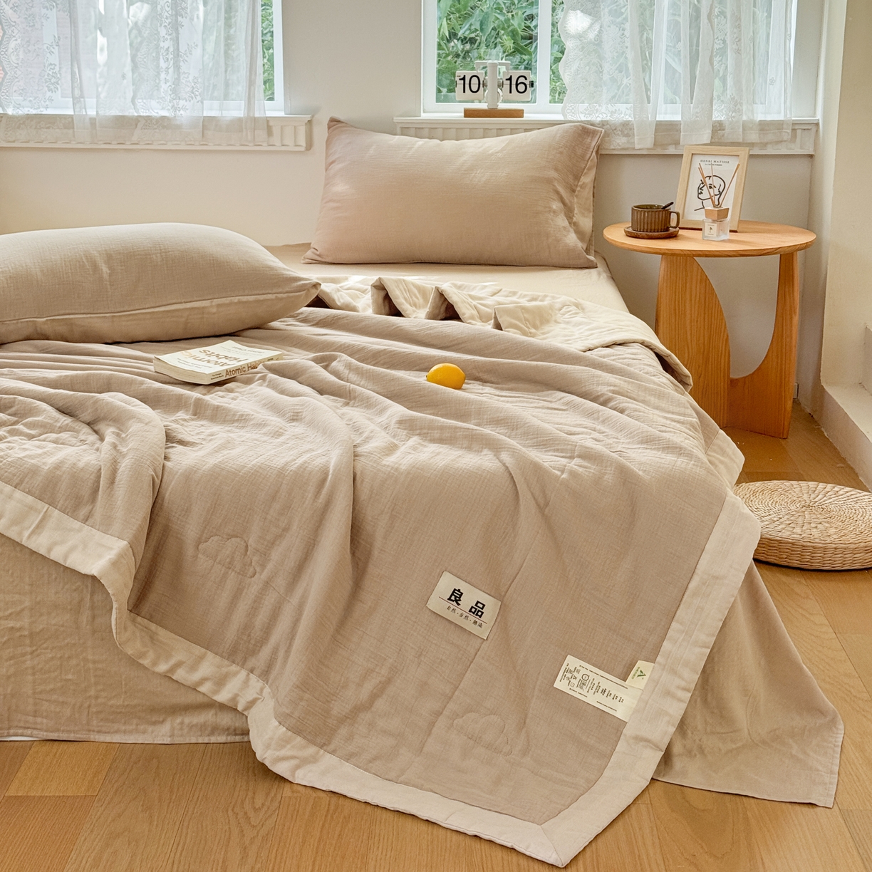91家纺网 家纺一手货源 找家纺 雯雨家纺 2026新款里外全棉皱皱纱棉花夏被夏凉被空调被 全棉皱皱纱-米褐色