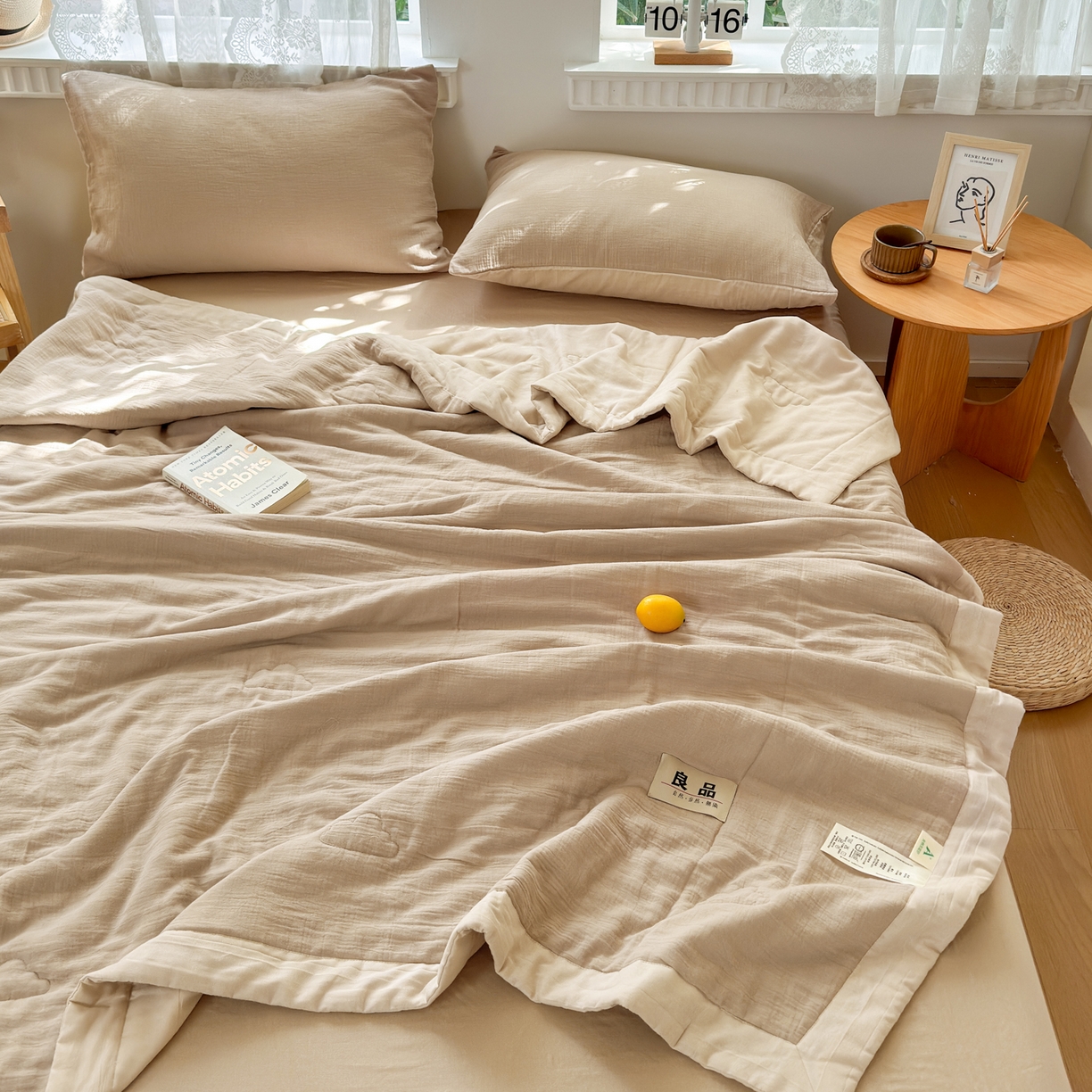 91家纺网 家纺一手货源 找家纺 雯雨家纺 2026新款里外全棉皱皱纱棉花夏被夏凉被空调被 全棉皱皱纱-米褐色