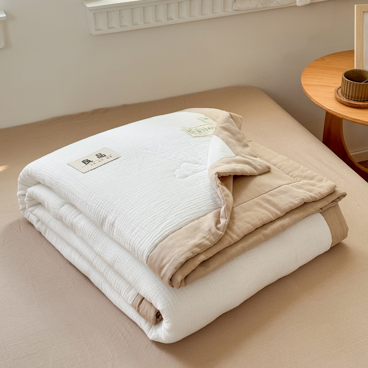 91家纺网 家纺一手货源 找家纺 雯雨家纺 2026新款里外全棉皱皱纱棉花夏被夏凉被空调被 全棉皱皱纱-本白