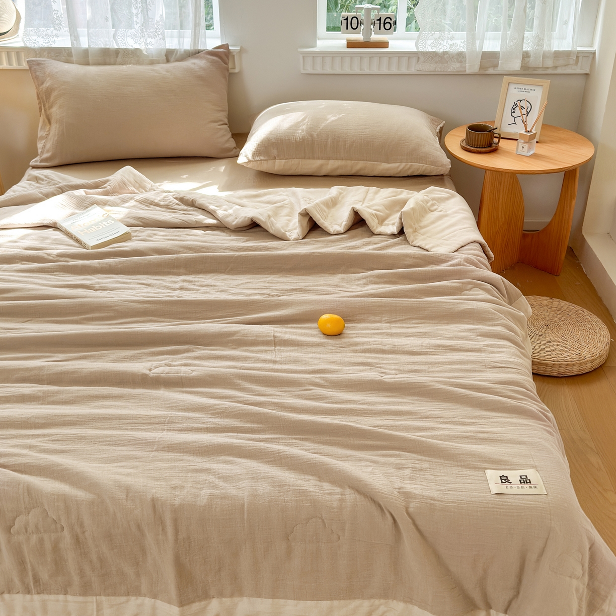 91家纺网 家纺一手货源 找家纺 雯雨家纺 2026新款里外全棉皱皱纱棉花夏被夏凉被空调被 全棉皱皱纱-米褐色