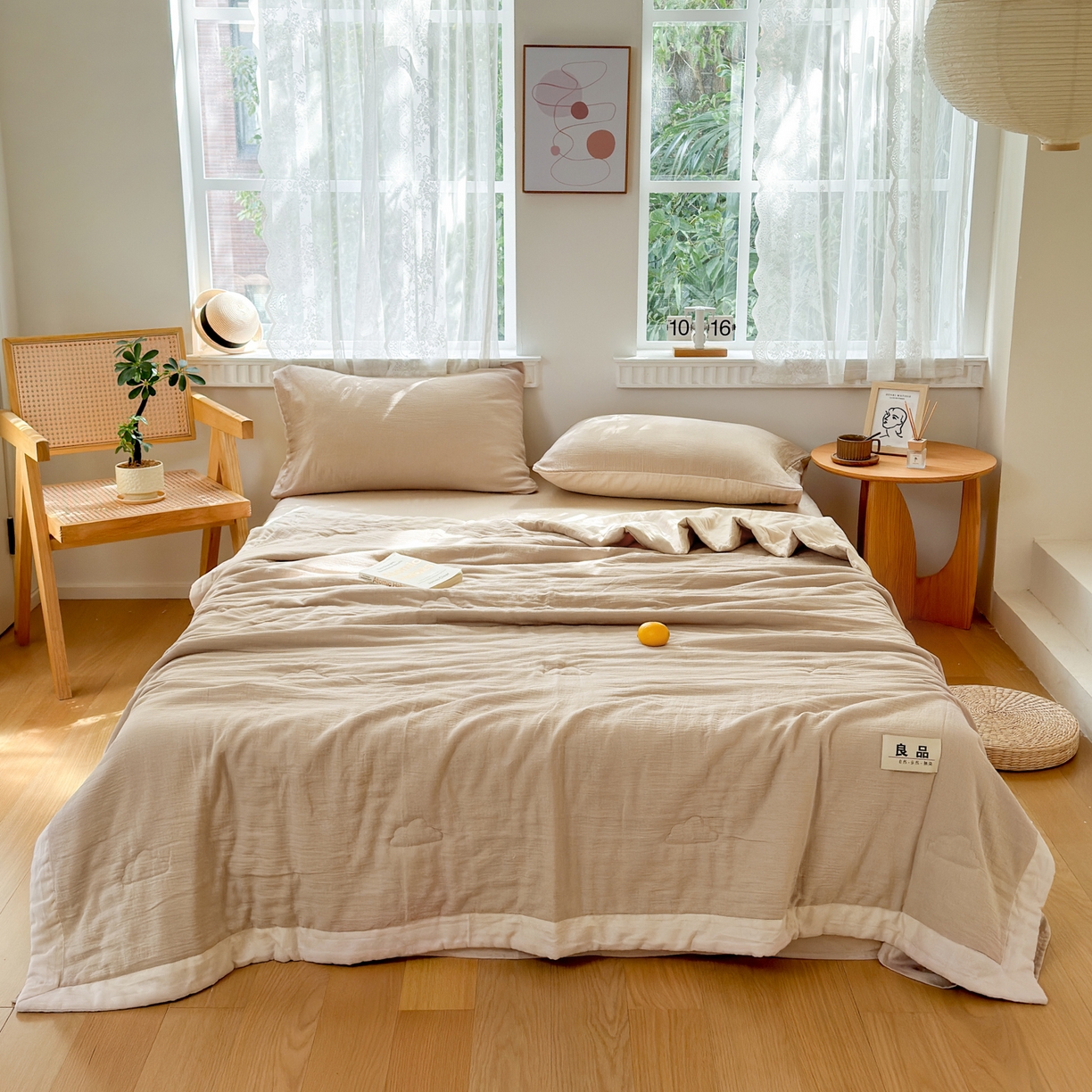 91家纺网 家纺一手货源 找家纺 雯雨家纺 2026新款里外全棉皱皱纱棉花夏被夏凉被空调被 全棉皱皱纱-米褐色