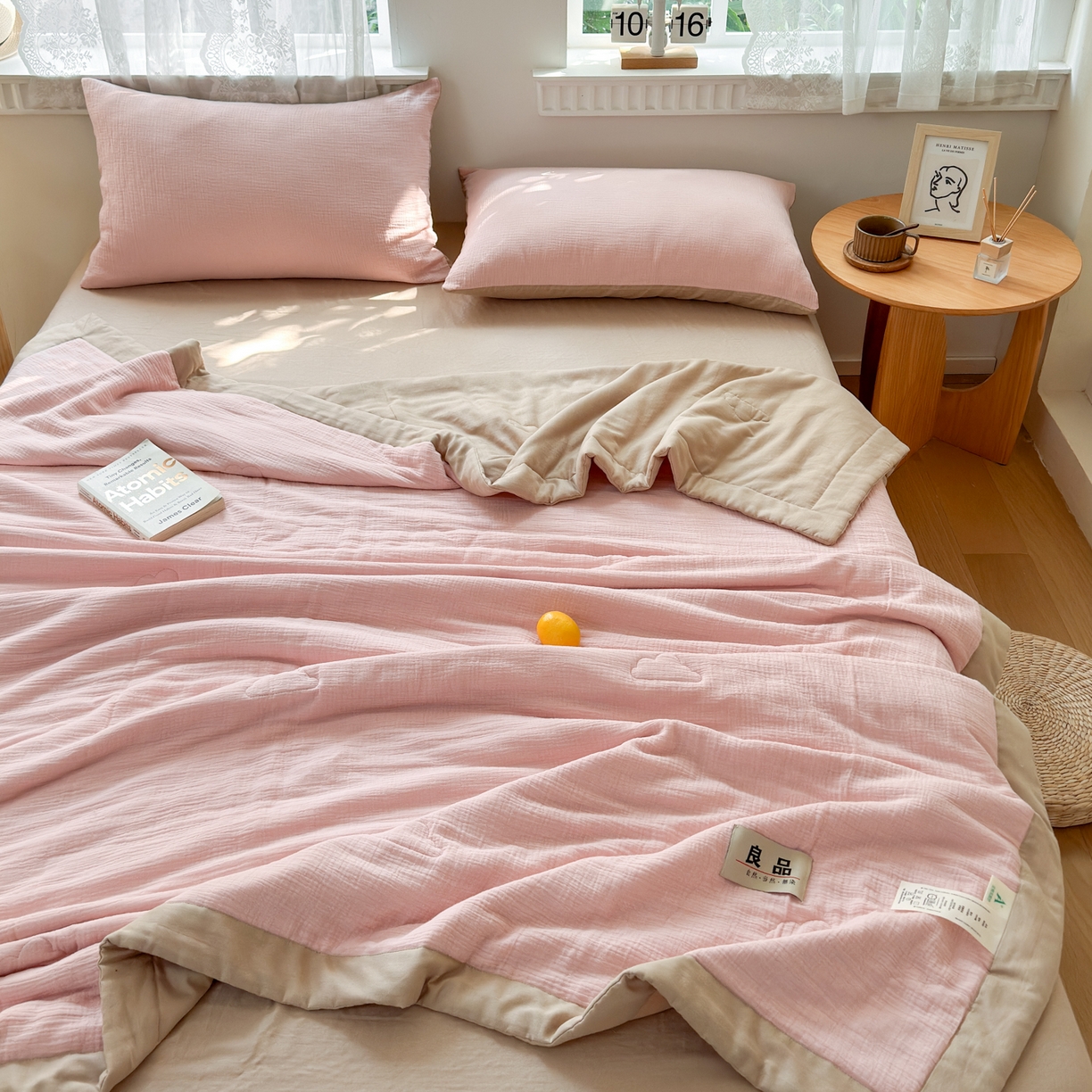 91家纺网 家纺一手货源 找家纺 雯雨家纺 2026新款里外全棉皱皱纱棉花夏被夏凉被空调被 全棉皱皱纱-肉粉