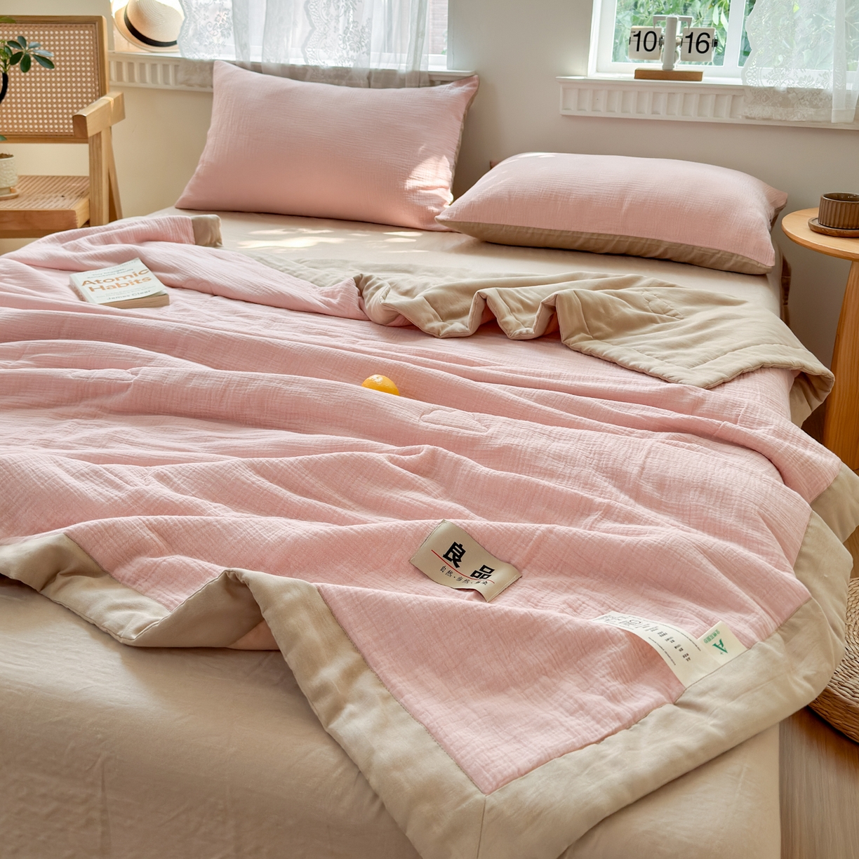 91家纺网 家纺一手货源 找家纺 雯雨家纺 2026新款里外全棉皱皱纱棉花夏被夏凉被空调被 全棉皱皱纱-肉粉