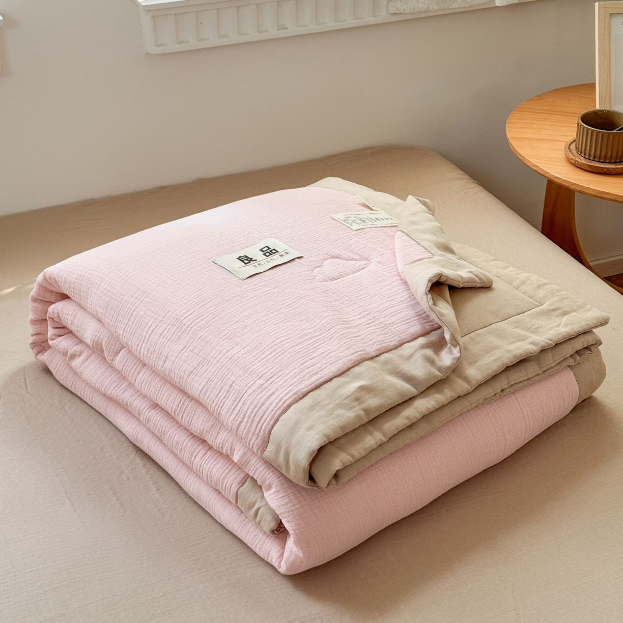 91家纺网 家纺一手货源 找家纺 雯雨家纺 2026新款里外全棉皱皱纱棉花夏被夏凉被空调被 全棉皱皱纱-肉粉