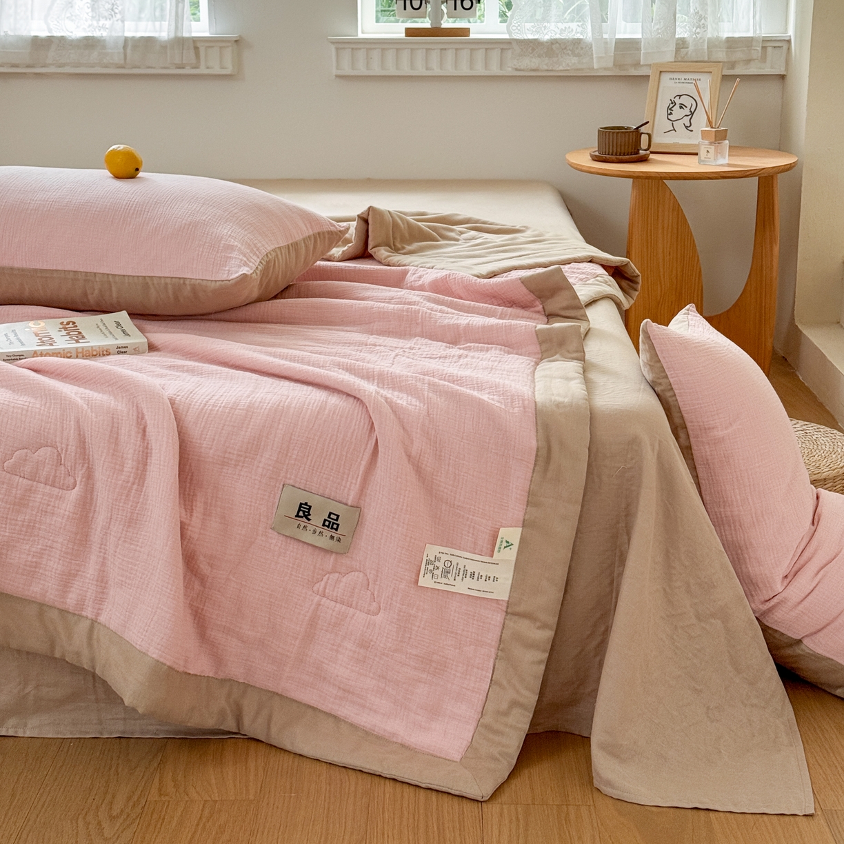 91家纺网 家纺一手货源 找家纺 雯雨家纺 2026新款里外全棉皱皱纱棉花夏被夏凉被空调被 全棉皱皱纱-肉粉