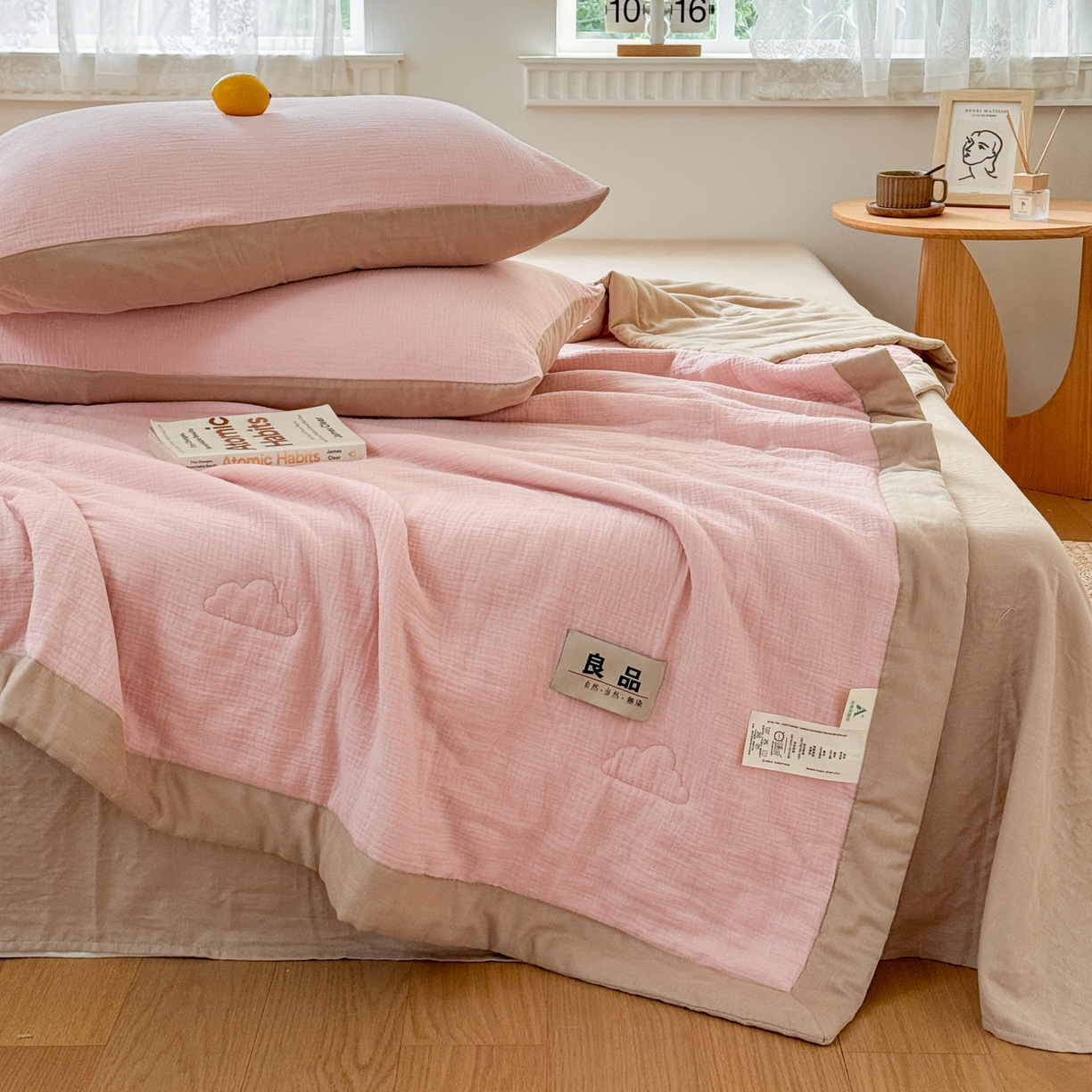 91家纺网 家纺一手货源 找家纺 雯雨家纺 2026新款里外全棉皱皱纱棉花夏被夏凉被空调被 全棉皱皱纱-肉粉