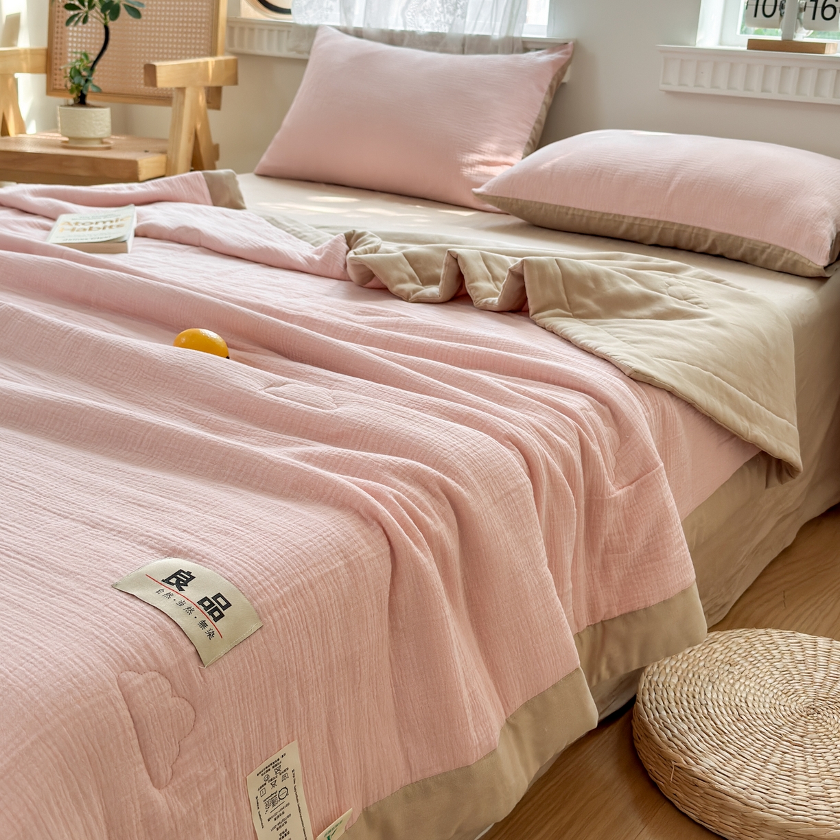 91家纺网 家纺一手货源 找家纺 雯雨家纺 2026新款里外全棉皱皱纱棉花夏被夏凉被空调被 全棉皱皱纱-肉粉