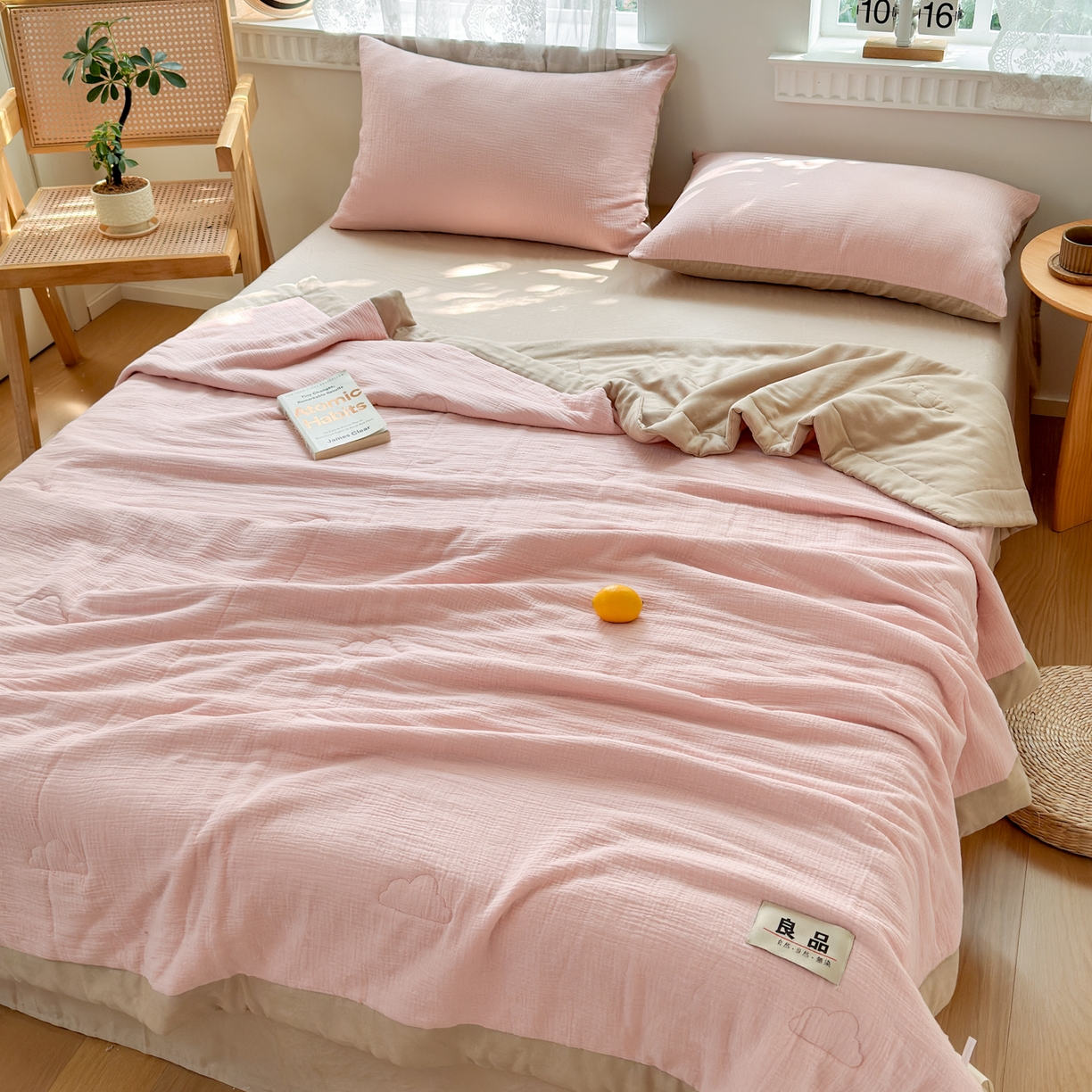 91家纺网 家纺一手货源 找家纺 雯雨家纺 2026新款里外全棉皱皱纱棉花夏被夏凉被空调被 全棉皱皱纱-肉粉