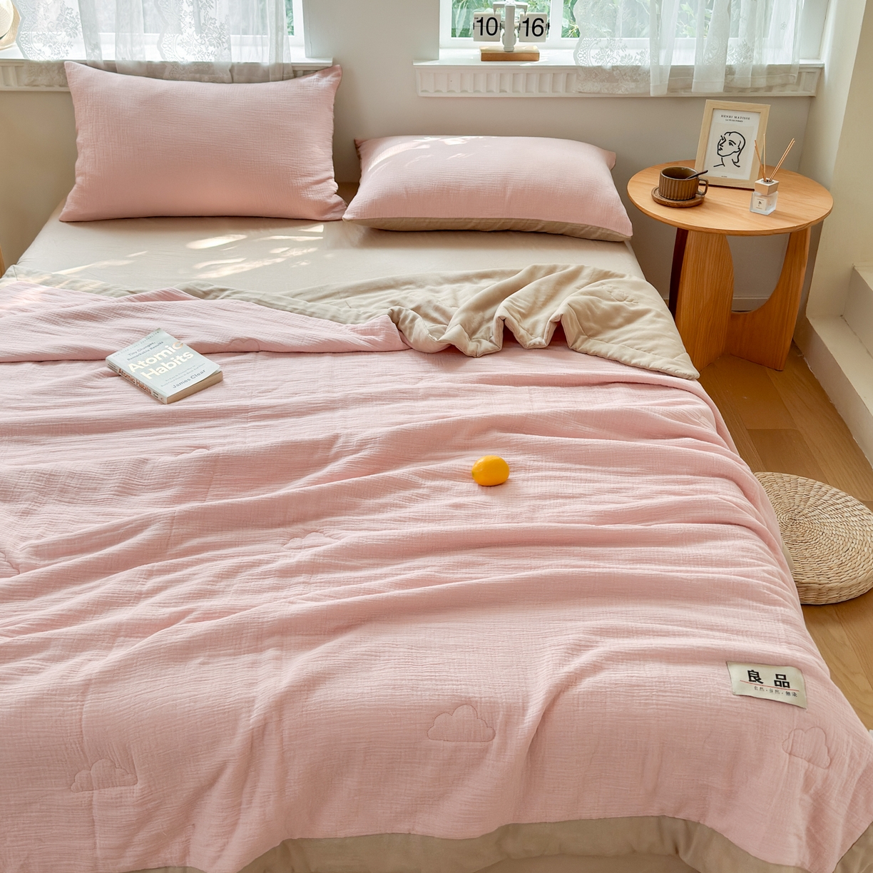 91家纺网 家纺一手货源 找家纺 雯雨家纺 2026新款里外全棉皱皱纱棉花夏被夏凉被空调被 全棉皱皱纱-肉粉