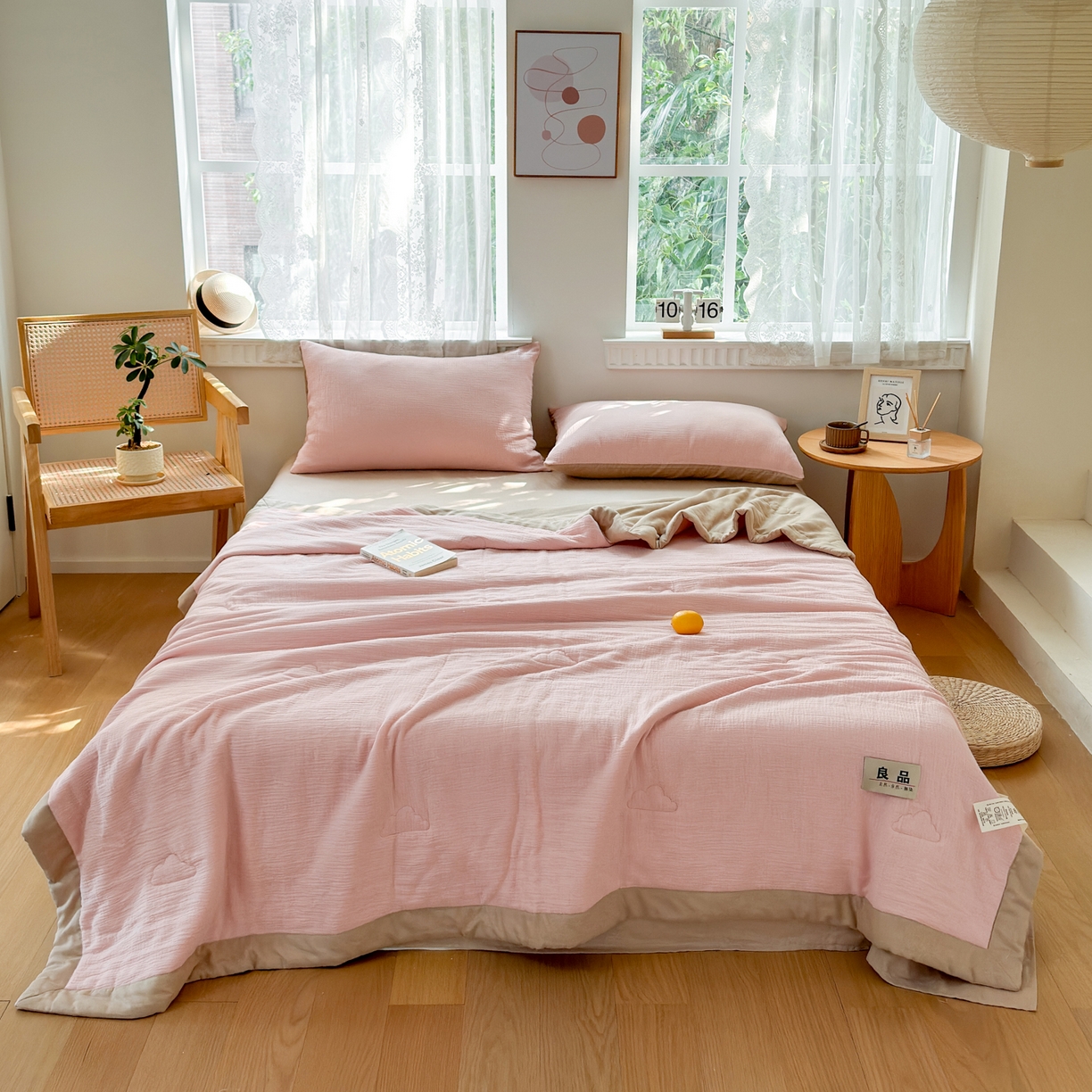 91家纺网 家纺一手货源 找家纺 雯雨家纺 2026新款里外全棉皱皱纱棉花夏被夏凉被空调被 全棉皱皱纱-肉粉