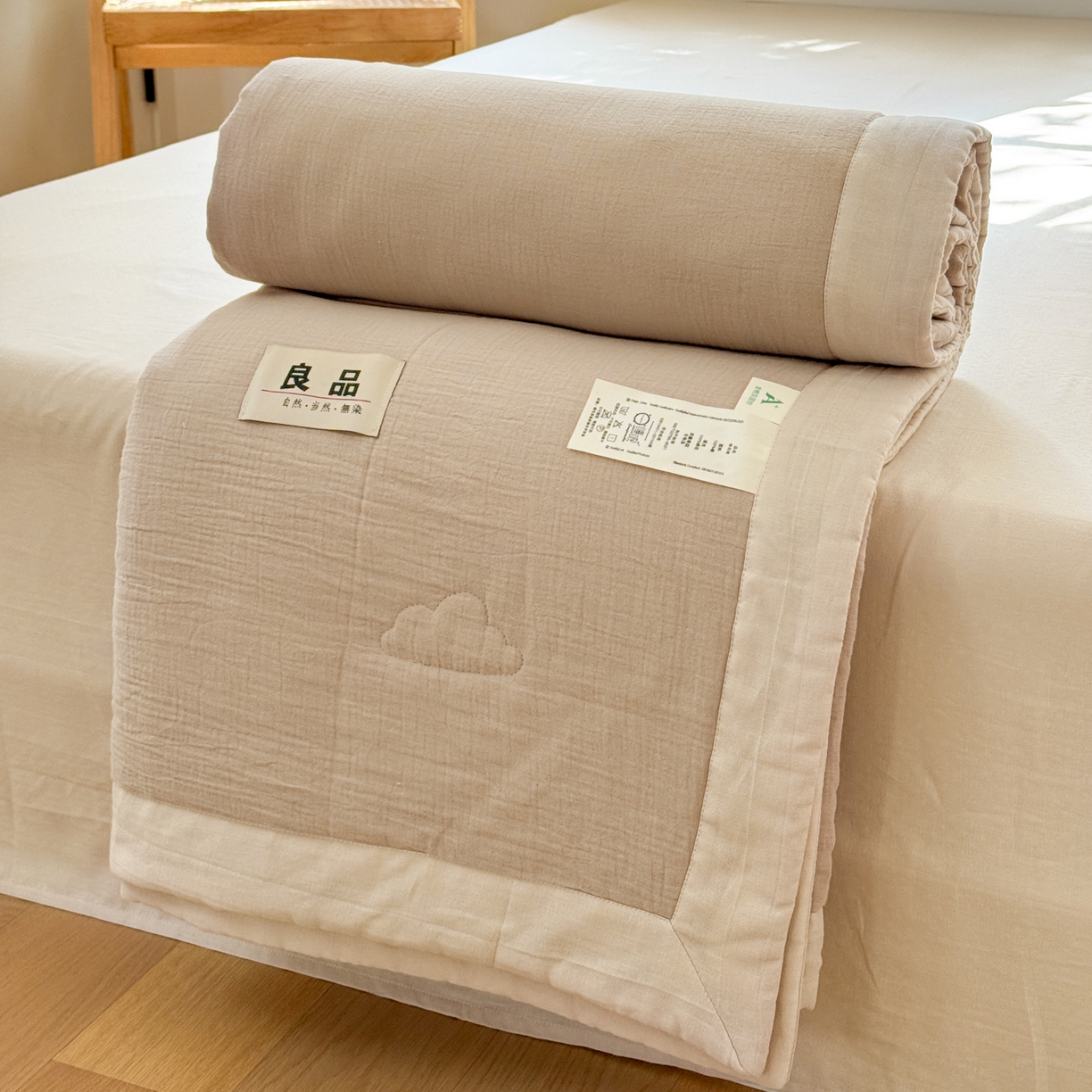 91家纺网 家纺一手货源 找家纺 雯雨家纺 2026新款里外全棉皱皱纱棉花夏被夏凉被空调被 全棉皱皱纱-米褐色