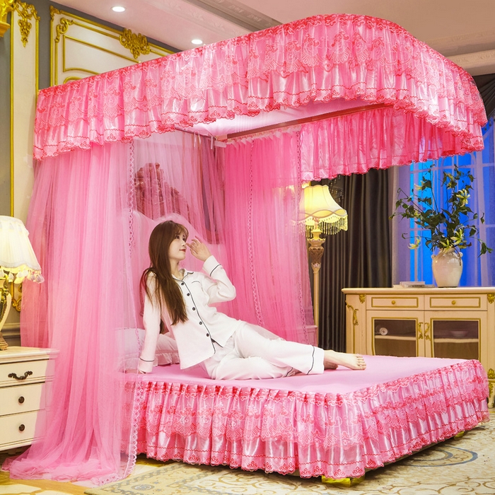 91家纺网 家纺一手货源 找家纺 舞夜盛世 2026新款u型拉幕导轨蚊帐轨道蚊帐落地宫廷蚊帐—风华正茂 风华正茂-粉色