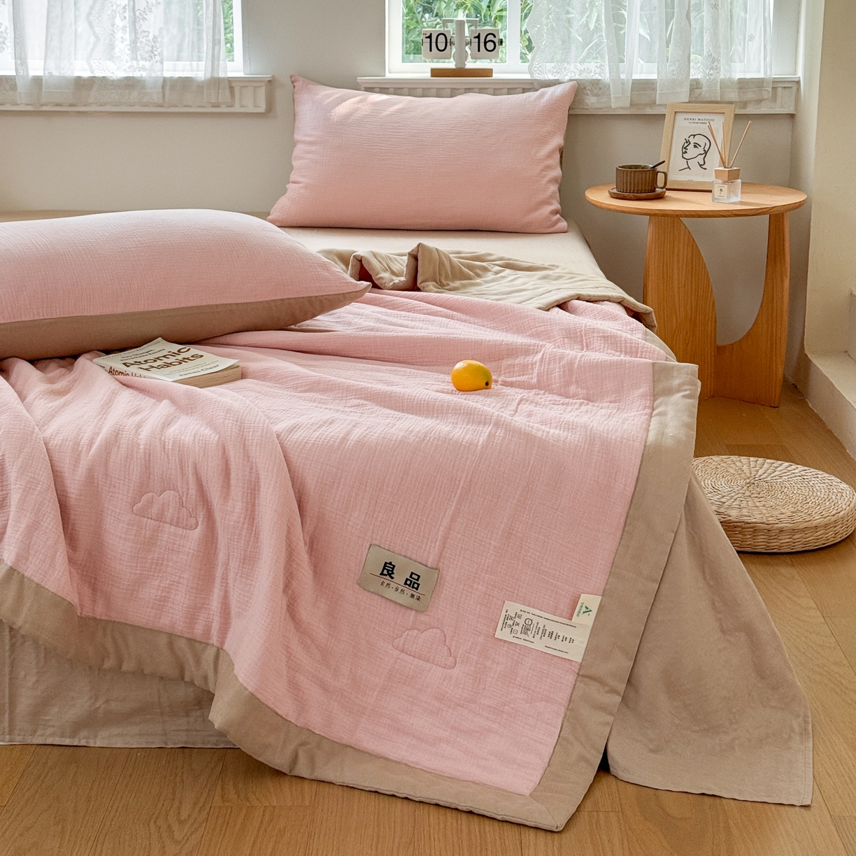 91家纺网 家纺一手货源 找家纺 雯雨家纺 2026新款里外全棉皱皱纱棉花夏被夏凉被空调被 全棉皱皱纱-肉粉