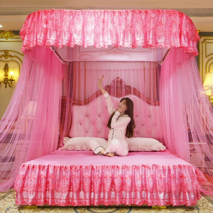 91家纺网 家纺一手货源 找家纺 舞夜盛世 2026新款u型拉幕导轨蚊帐轨道蚊帐落地宫廷蚊帐—风华正茂 风华正茂-粉色