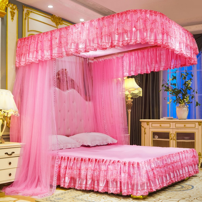 91家纺网 家纺一手货源 找家纺 舞夜盛世 2026新款u型拉幕导轨蚊帐轨道蚊帐落地宫廷蚊帐—风华正茂 风华正茂-粉色