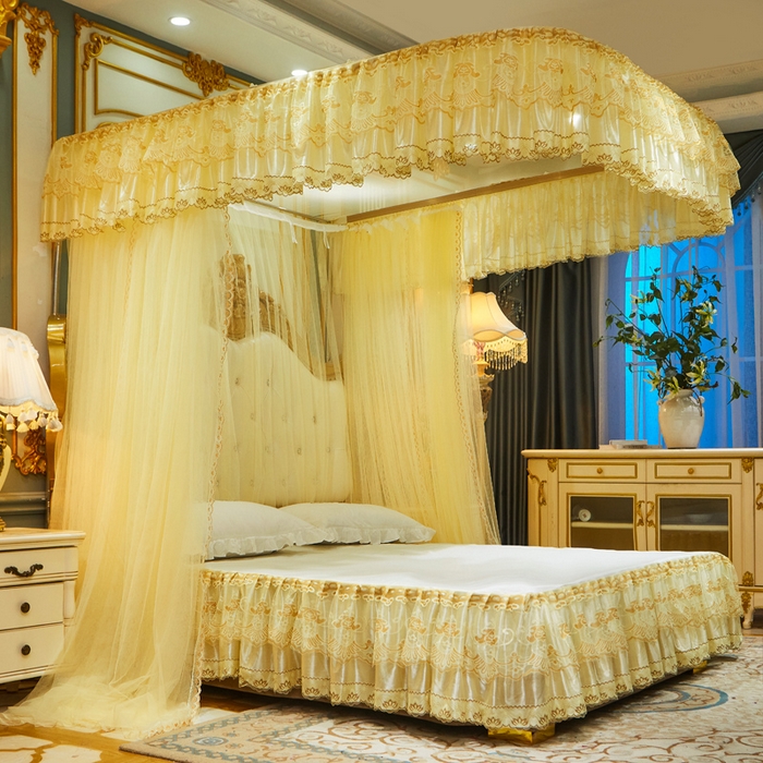 91家纺网 家纺一手货源 找家纺 舞夜盛世 2026新款u型拉幕导轨蚊帐轨道蚊帐落地宫廷蚊帐—风华正茂 风华正茂-黄色