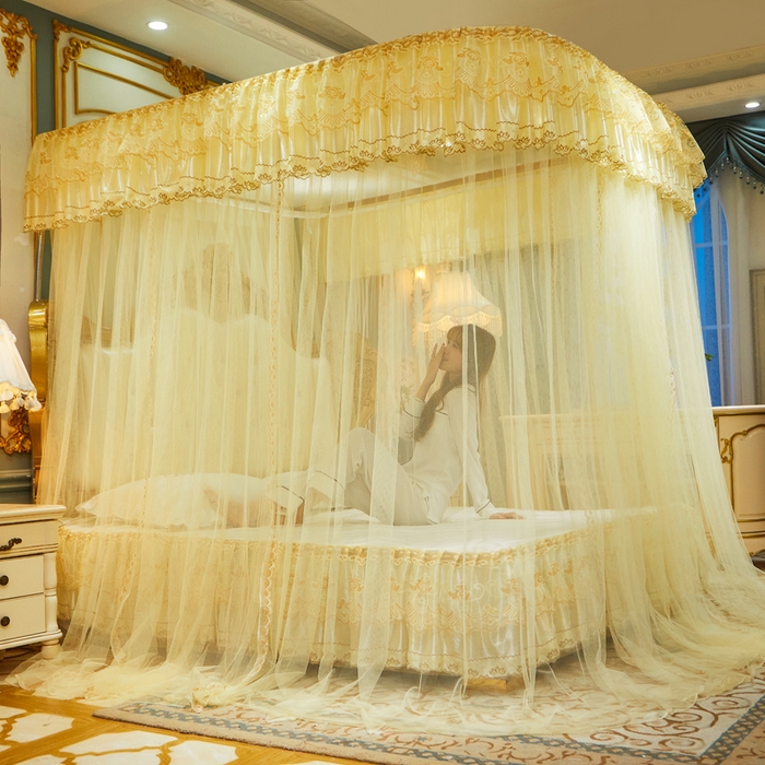 91家纺网 家纺一手货源 找家纺 舞夜盛世 2026新款u型拉幕导轨蚊帐轨道蚊帐落地宫廷蚊帐—风华正茂 风华正茂-黄色