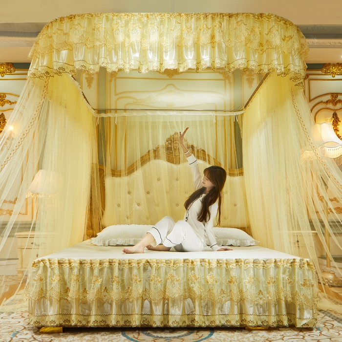91家纺网 家纺一手货源 找家纺 舞夜盛世 2026新款u型拉幕导轨蚊帐轨道蚊帐落地宫廷蚊帐—风华正茂 风华正茂-黄色