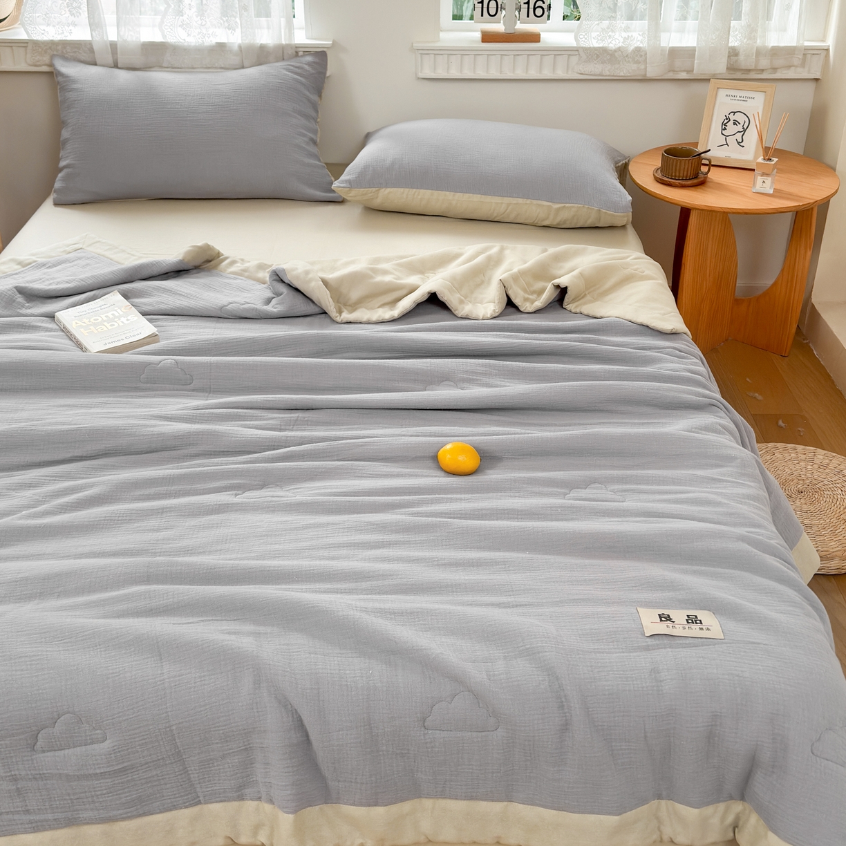 91家纺网 家纺一手货源 找家纺 雯雨家纺 2026新款里外全棉皱皱纱棉花夏被夏凉被空调被 全棉皱皱纱-烟灰