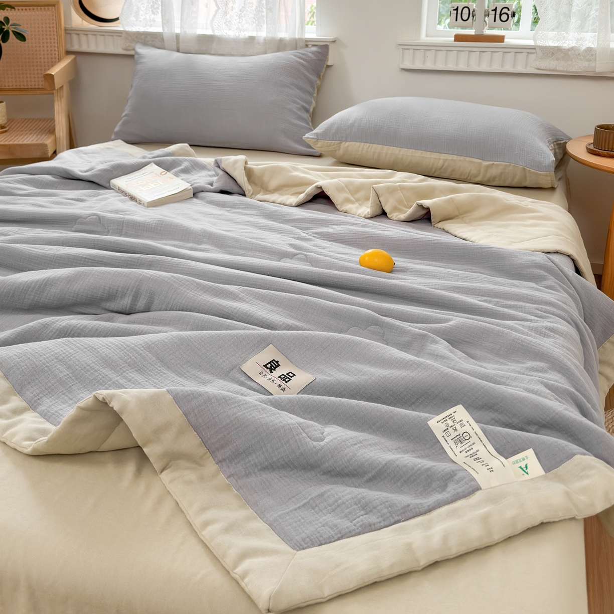 91家纺网 家纺一手货源 找家纺 雯雨家纺 2026新款里外全棉皱皱纱棉花夏被夏凉被空调被 全棉皱皱纱-烟灰