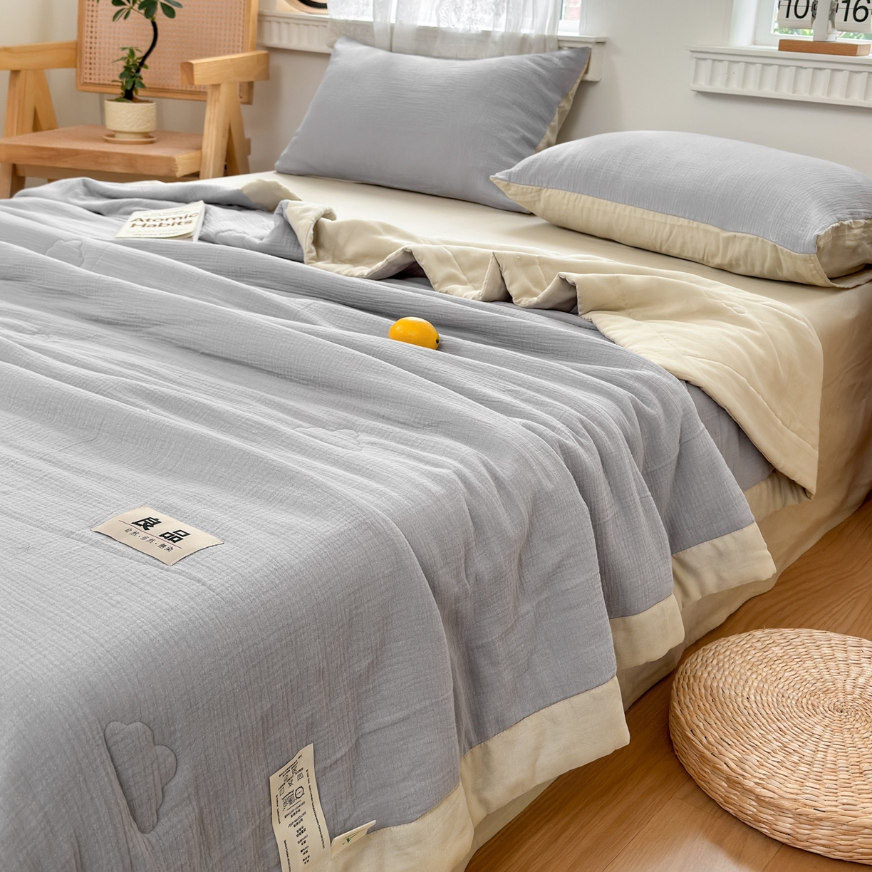 91家纺网 家纺一手货源 找家纺 雯雨家纺 2026新款里外全棉皱皱纱棉花夏被夏凉被空调被 全棉皱皱纱-烟灰