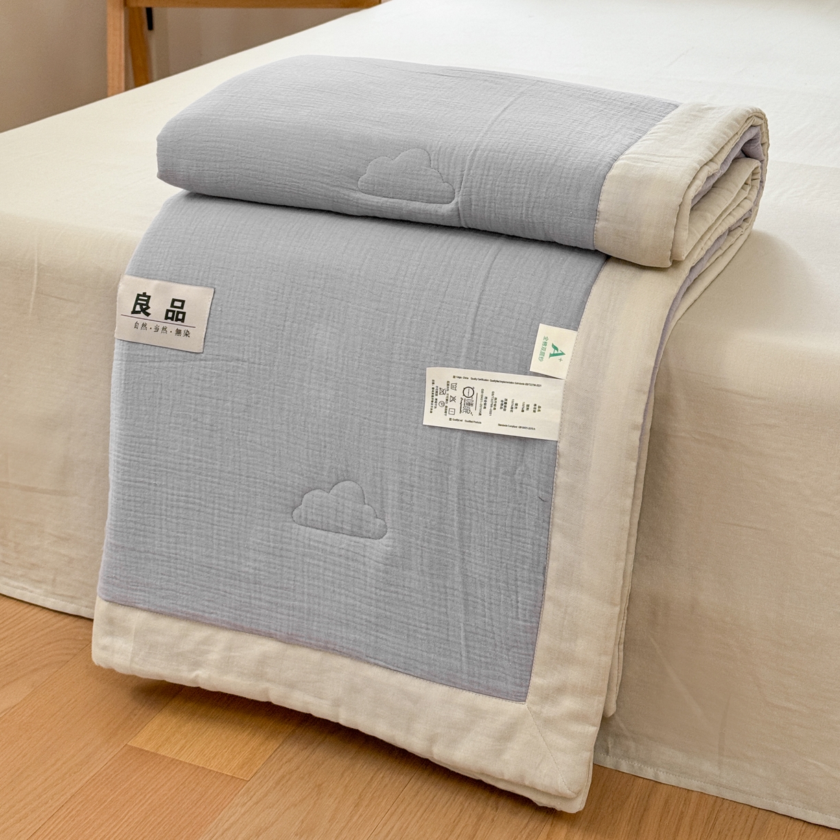91家纺网 家纺一手货源 找家纺 雯雨家纺 2026新款里外全棉皱皱纱棉花夏被夏凉被空调被 全棉皱皱纱-烟灰