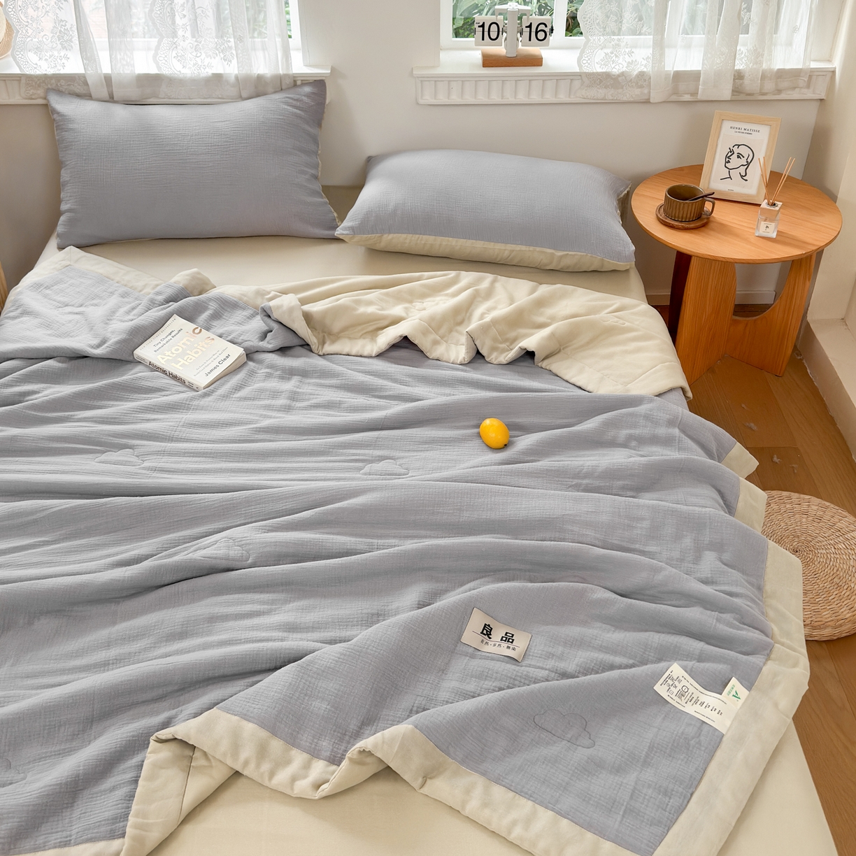 91家纺网 家纺一手货源 找家纺 雯雨家纺 2026新款里外全棉皱皱纱棉花夏被夏凉被空调被 全棉皱皱纱-烟灰