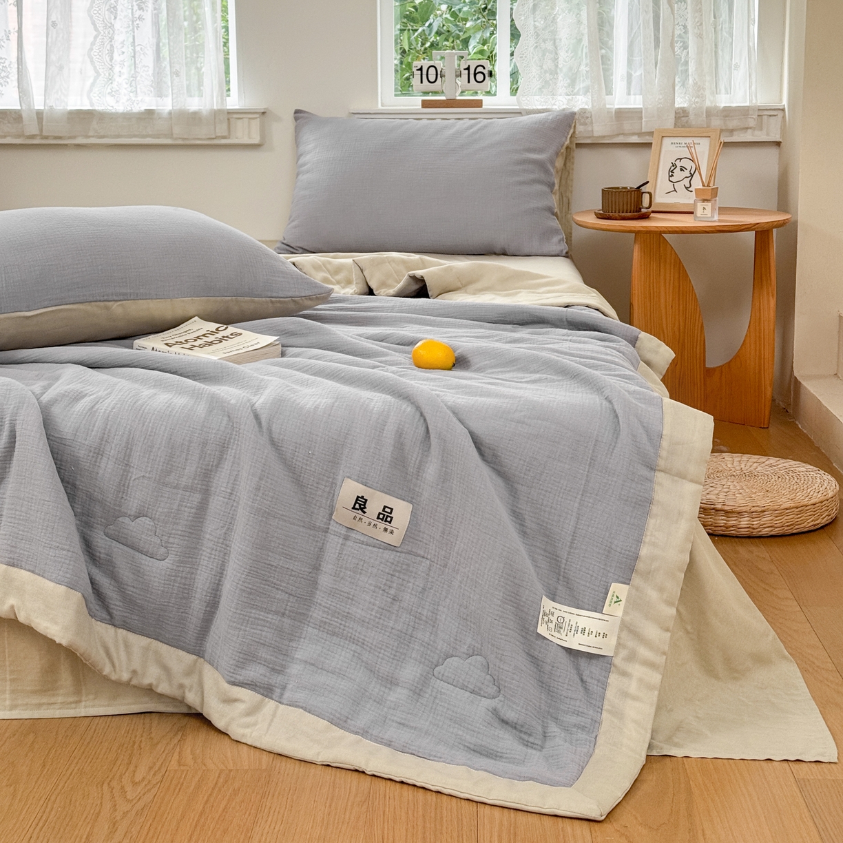 91家纺网 家纺一手货源 找家纺 雯雨家纺 2026新款里外全棉皱皱纱棉花夏被夏凉被空调被 全棉皱皱纱-烟灰