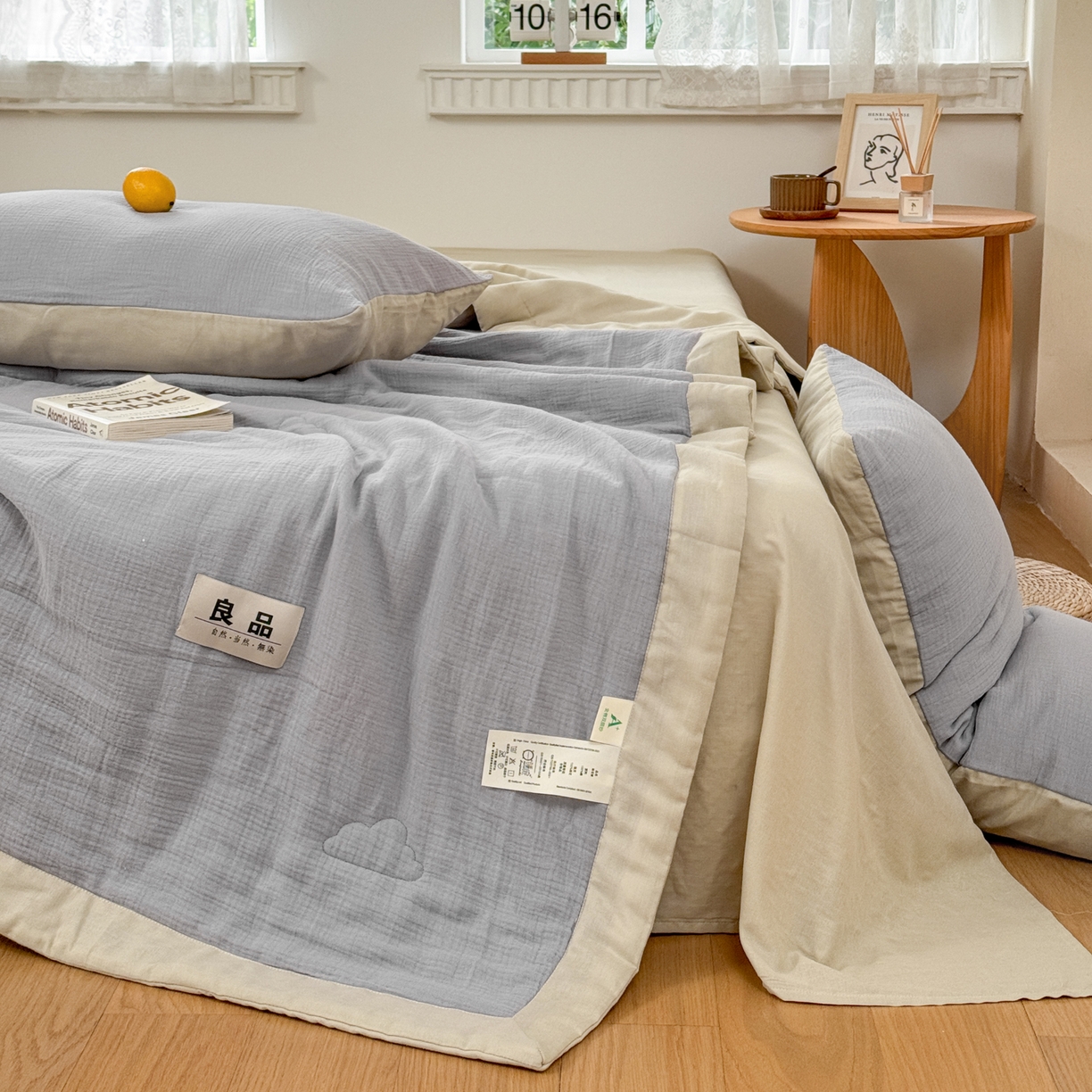 91家纺网 家纺一手货源 找家纺 雯雨家纺 2026新款里外全棉皱皱纱棉花夏被夏凉被空调被 全棉皱皱纱-烟灰