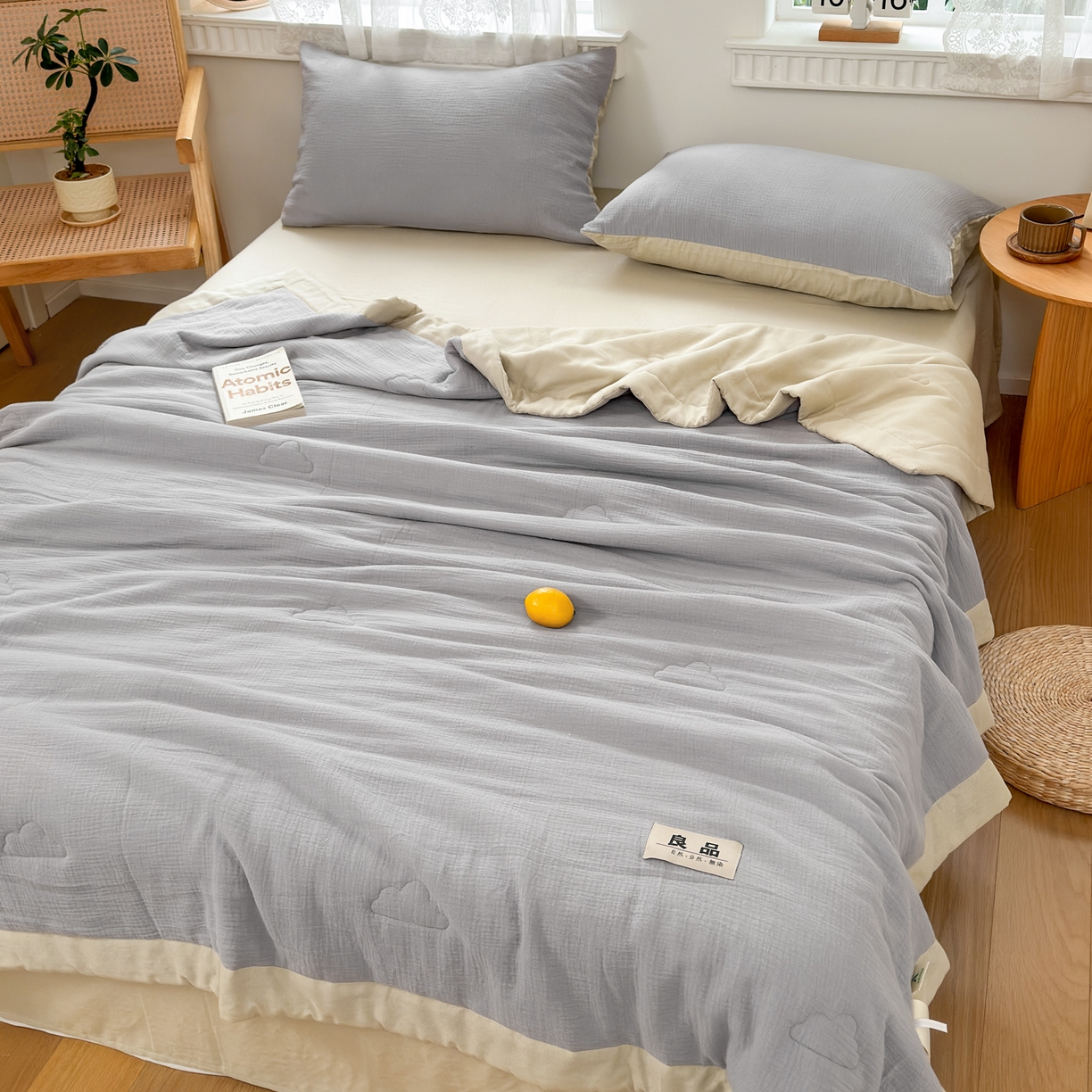 91家纺网 家纺一手货源 找家纺 雯雨家纺 2026新款里外全棉皱皱纱棉花夏被夏凉被空调被 全棉皱皱纱-烟灰