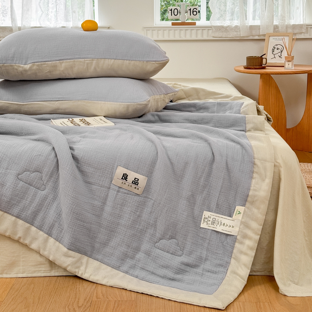 91家纺网 家纺一手货源 找家纺 雯雨家纺 2026新款里外全棉皱皱纱棉花夏被夏凉被空调被 全棉皱皱纱-烟灰