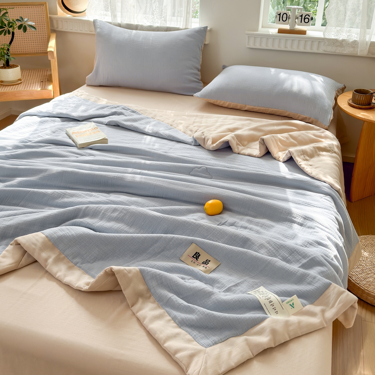 91家纺网 家纺一手货源 找家纺 雯雨家纺 2026新款里外全棉皱皱纱棉花夏被夏凉被空调被 全棉皱皱纱-天蓝