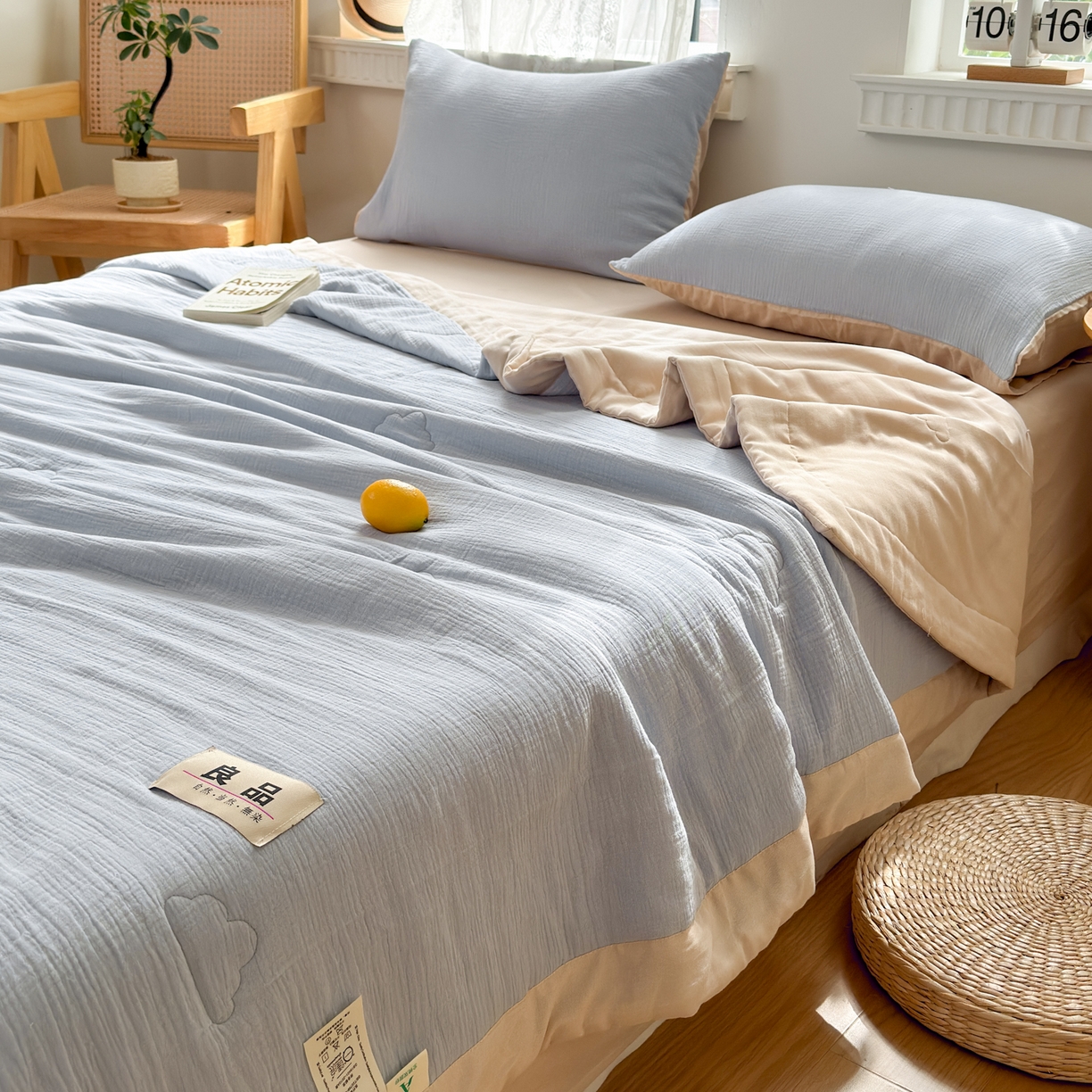 91家纺网 家纺一手货源 找家纺 雯雨家纺 2026新款里外全棉皱皱纱棉花夏被夏凉被空调被 全棉皱皱纱-天蓝