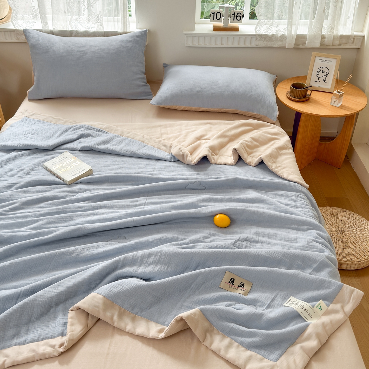 91家纺网 家纺一手货源 找家纺 雯雨家纺 2026新款里外全棉皱皱纱棉花夏被夏凉被空调被 全棉皱皱纱-天蓝