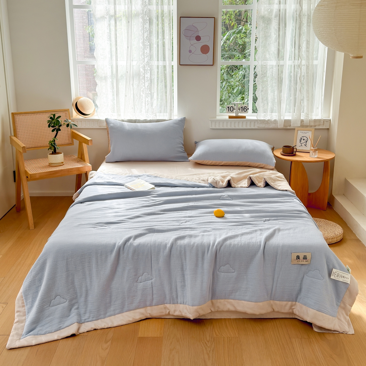 91家纺网 家纺一手货源 找家纺 雯雨家纺 2026新款里外全棉皱皱纱棉花夏被夏凉被空调被 全棉皱皱纱-天蓝