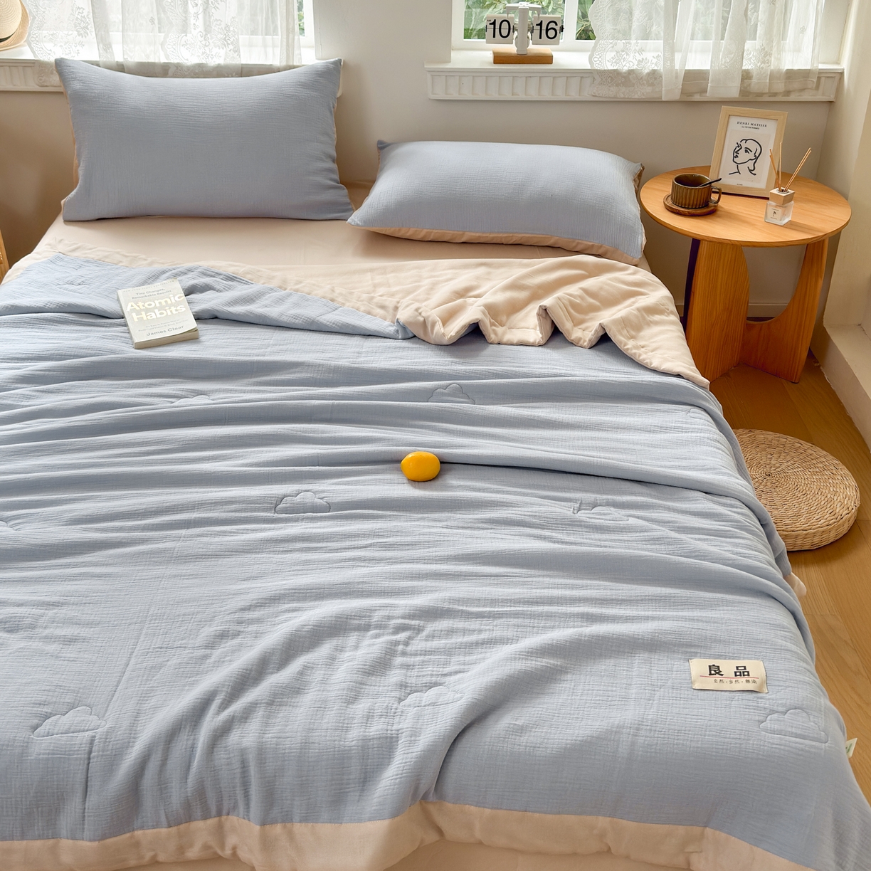 91家纺网 家纺一手货源 找家纺 雯雨家纺 2026新款里外全棉皱皱纱棉花夏被夏凉被空调被 全棉皱皱纱-天蓝