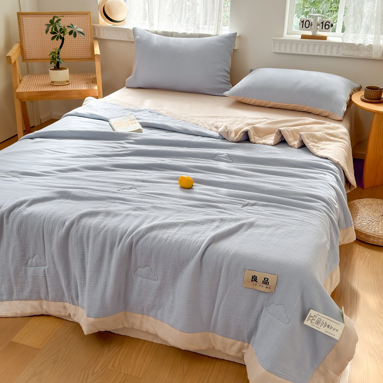 91家纺网 家纺一手货源 找家纺 雯雨家纺 2026新款里外全棉皱皱纱棉花夏被夏凉被空调被 全棉皱皱纱-天蓝