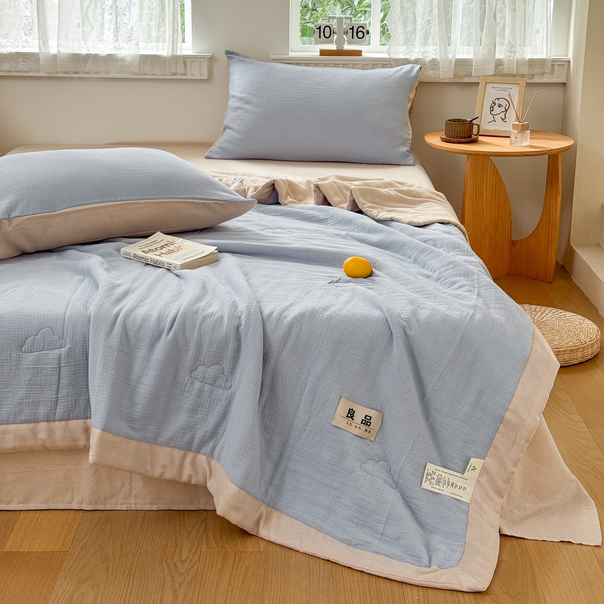 91家纺网 家纺一手货源 找家纺 雯雨家纺 2026新款里外全棉皱皱纱棉花夏被夏凉被空调被 全棉皱皱纱-天蓝