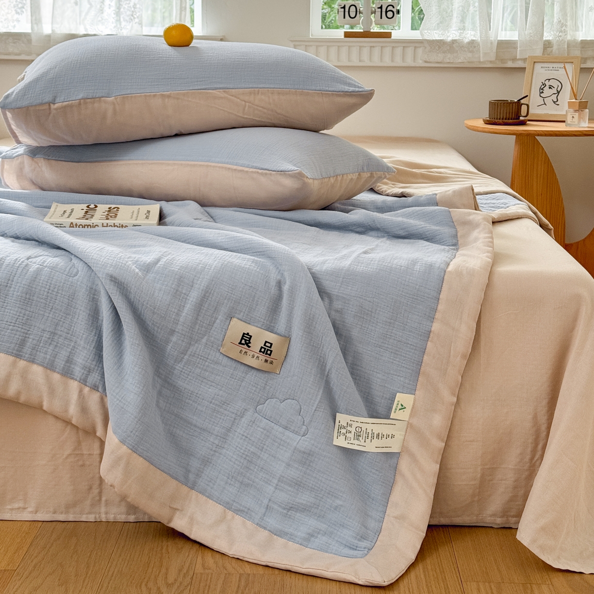 91家纺网 家纺一手货源 找家纺 雯雨家纺 2026新款里外全棉皱皱纱棉花夏被夏凉被空调被 全棉皱皱纱-天蓝