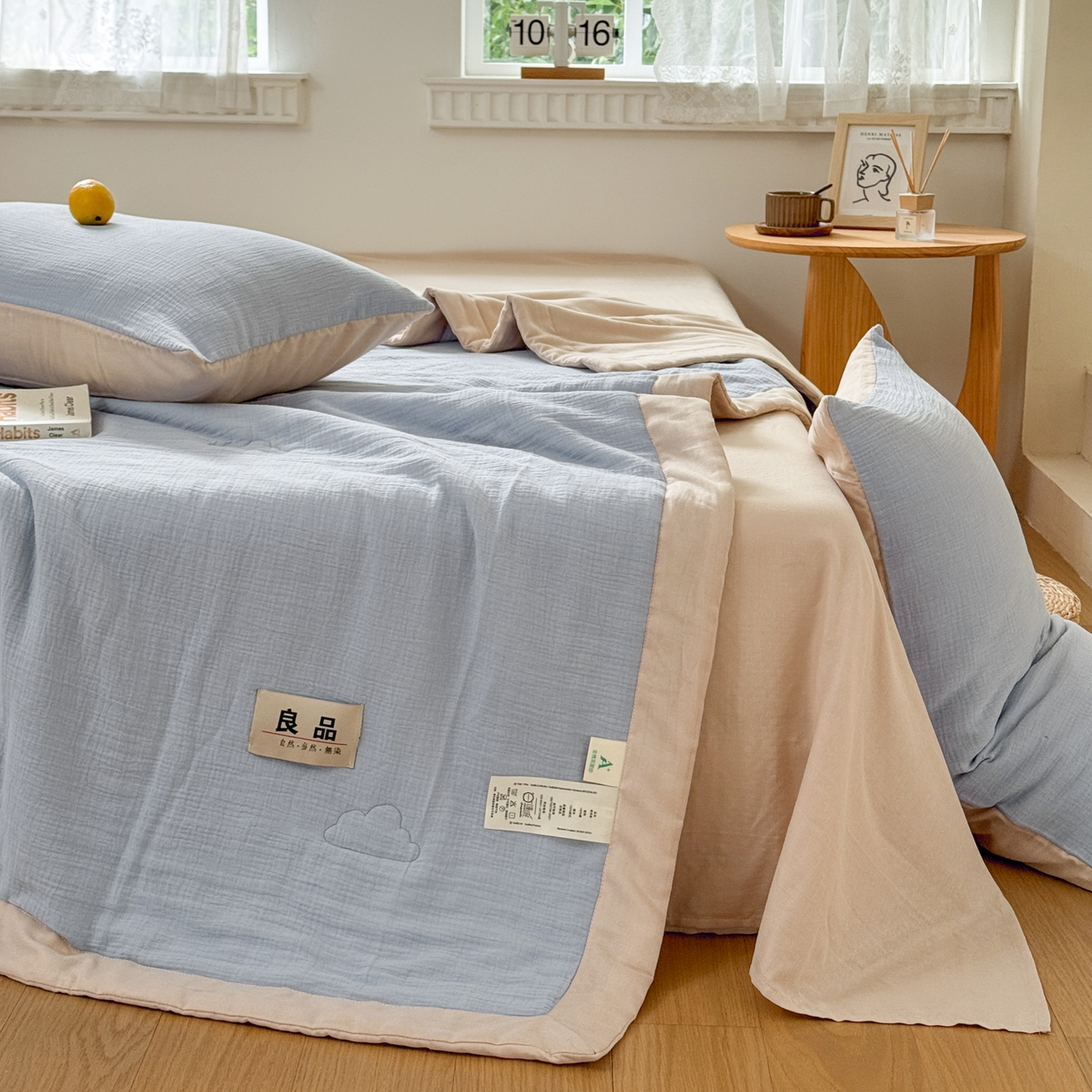 91家纺网 家纺一手货源 找家纺 雯雨家纺 2026新款里外全棉皱皱纱棉花夏被夏凉被空调被 全棉皱皱纱-天蓝