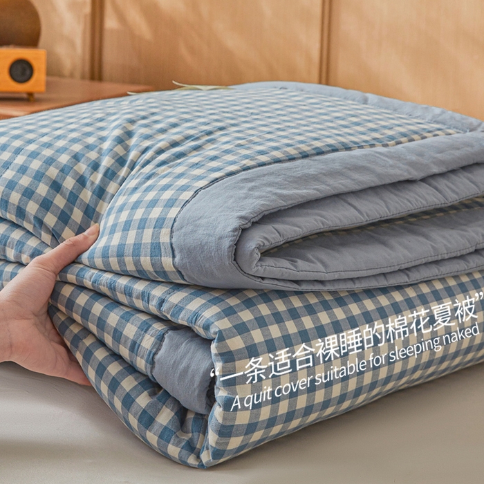 91家纺网 家纺一手货源 找家纺 猎鹿人家纺 2026新款A类水洗棉新疆棉花夏被 被子被芯 蓝小格