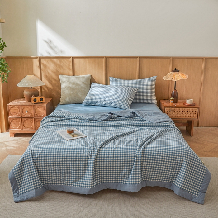 91家纺网 家纺一手货源 找家纺 猎鹿人家纺 2026新款A类水洗棉新疆棉花夏被 被子被芯 蓝小格