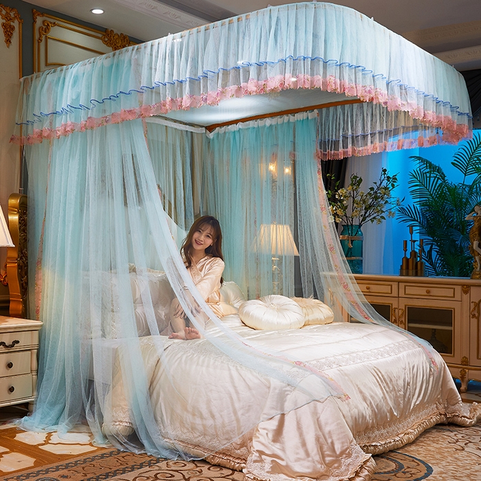 91家纺网 家纺一手货源 找家纺 舞夜盛世 2026新款u型拉幕导轨蚊帐轨道蚊帐落地宫廷蚊帐—春暖花开 春暖花开-水绿