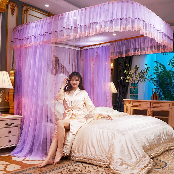 91家纺网 家纺一手货源 找家纺 舞夜盛世 2026新款u型拉幕导轨蚊帐轨道蚊帐落地宫廷蚊帐—春暖花开 春暖花开-紫色
