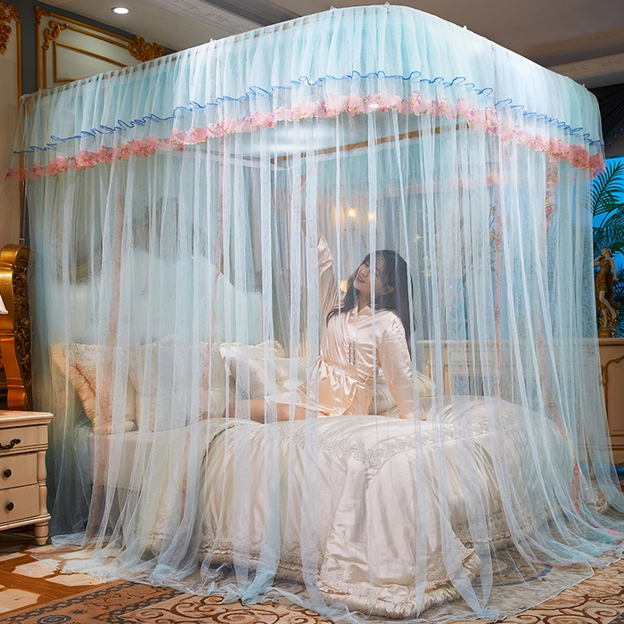 91家纺网 家纺一手货源 找家纺 舞夜盛世 2026新款u型拉幕导轨蚊帐轨道蚊帐落地宫廷蚊帐—春暖花开 春暖花开-水绿