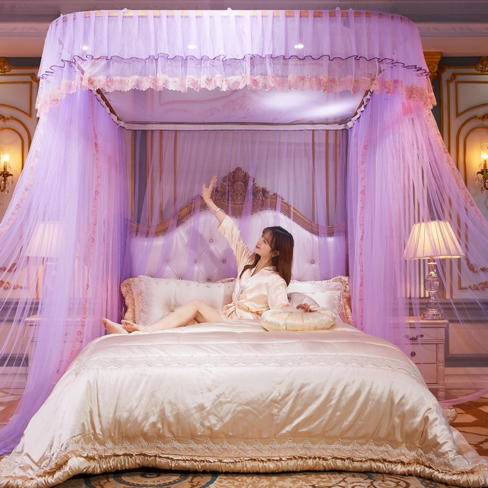 91家纺网 家纺一手货源 找家纺 舞夜盛世 2026新款u型拉幕导轨蚊帐轨道蚊帐落地宫廷蚊帐—春暖花开 春暖花开-紫色