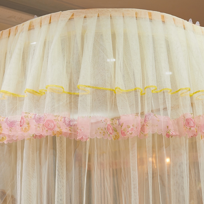 91家纺网 家纺一手货源 找家纺 舞夜盛世 2026新款u型拉幕导轨蚊帐轨道蚊帐落地宫廷蚊帐—春暖花开 春暖花开-黄色